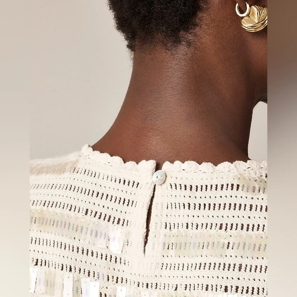 NWT J. CREW Crochet Shirt With Sequins Natural Cream Size Large